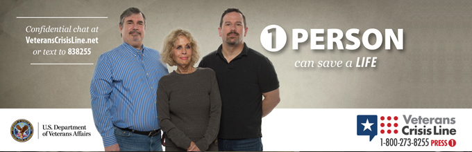 3 people standing together for a Veterans Crisis Line ad.