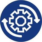 Graphic of an icon of a gear spinning in motion