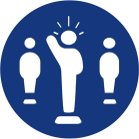 Graphic of an icon of three individuals standing on pedestals with emphasis on the individual in the middle